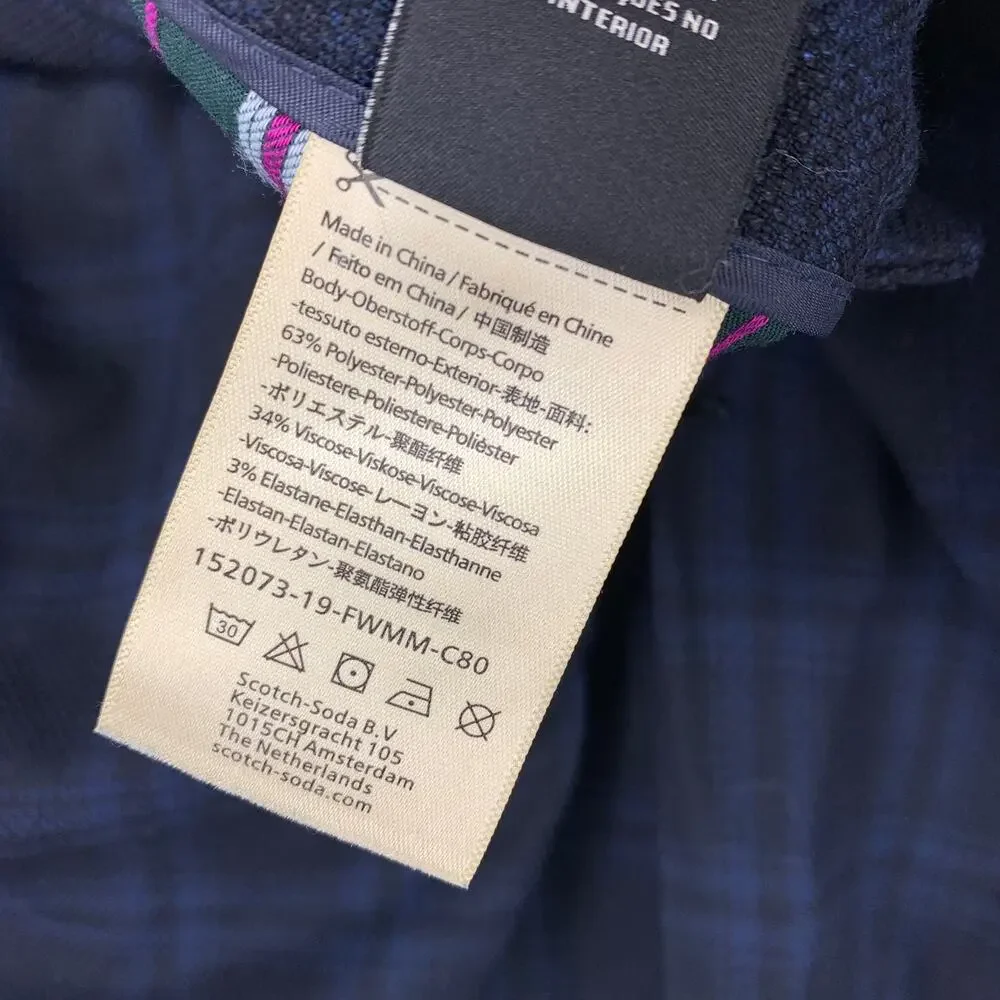 Scotch & Soda Mens 36 Everyday Artist Suit Set Navy Plaid Elastic Waist *HEMMED